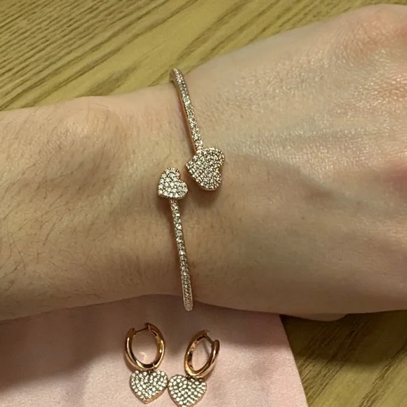 Kate Spade New York Rose Gold Crystal Heart Bangle with Matching Hoop Earrings - Picture 8 of 8